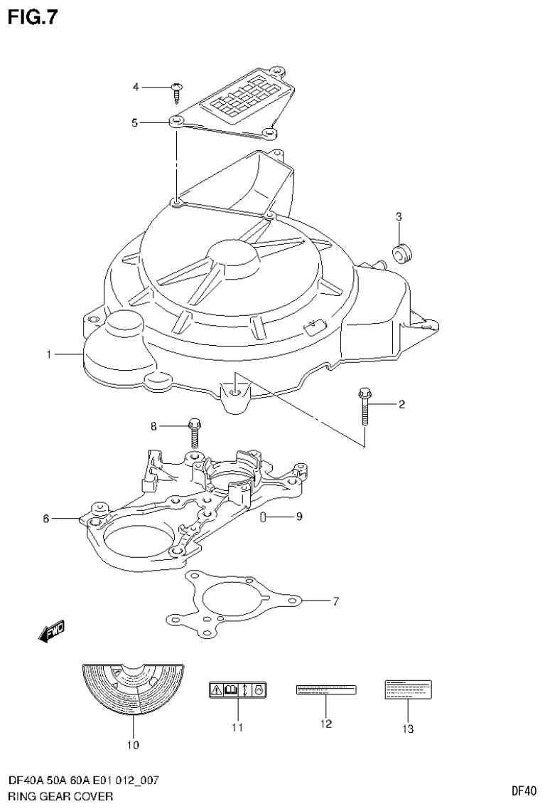 Suzuki DF40AST, DF50A, DF50ATH RING GEAR COVER (DF50ATH E1) parts diagram
